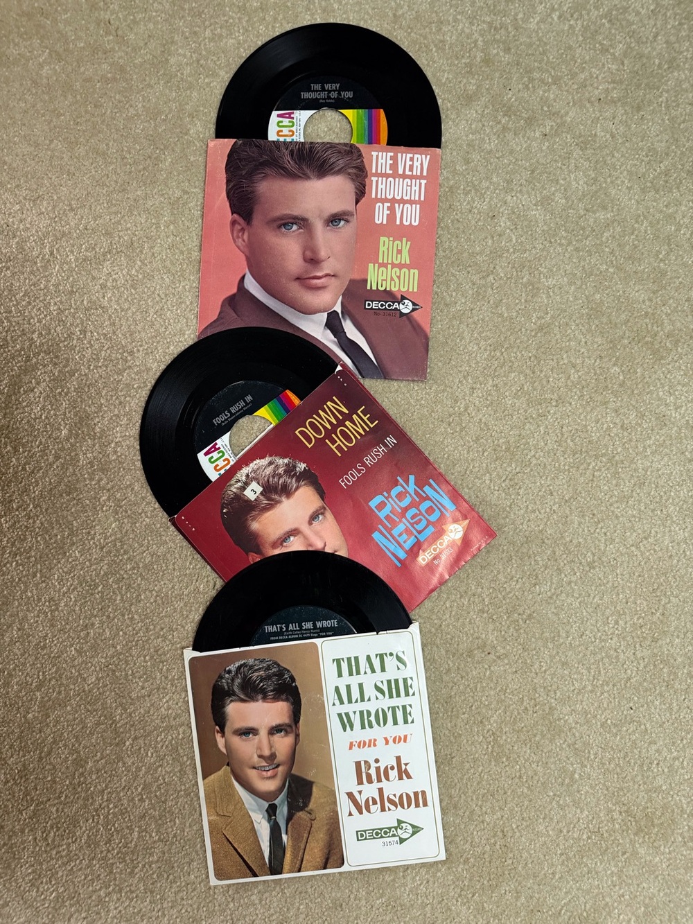 3 Rick Nelson 45 RPM Records
